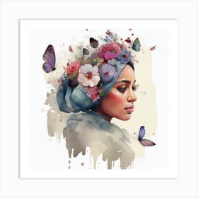 Watercolor Floral Muslim Woman #1 Art Print