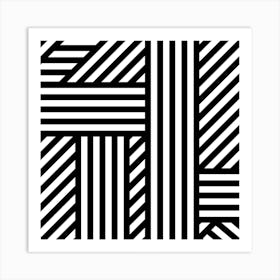 Black Geometric Lines B Square Art Print