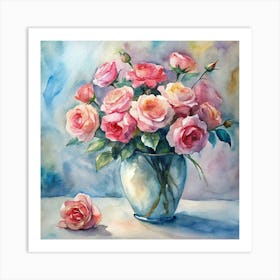 Pink Roses In A Vase 3 Art Print