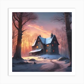 Secluded Stone House In a Winter Landscape Art Print