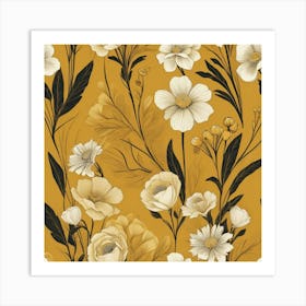 Art Deco Florals Mustard Yellow Art Print 0 Art Print