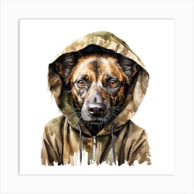 Watercolour Cartoon African Wild Dog In A Hoodie 3 Art Print