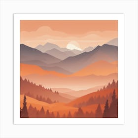 Misty mountains background in orange tone 106 Art Print