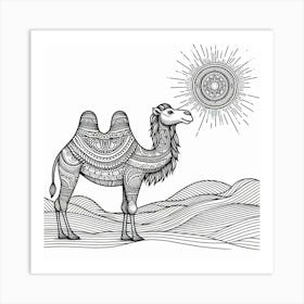 Line Art camel 2 Art Print