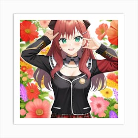 Anime Girl With Flowers Art Print