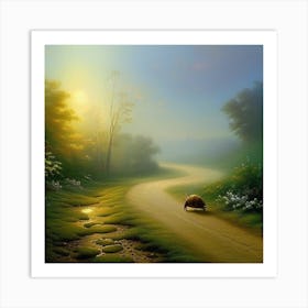 Turtle Strolling Down A Country Road Art Print
