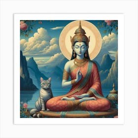 Buddha And Cat Art Print