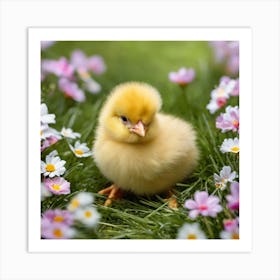 Cute Little Chick In The Grass Art Print