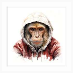 Watercolour Cartoon Macaque In A Hoodie Art Print