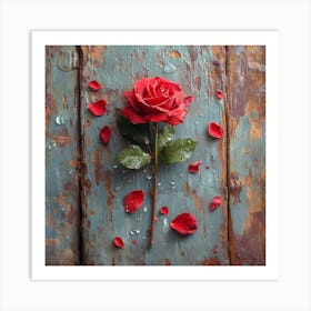 Rose On A Wooden Background Art Print