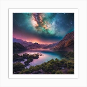 Milky Way Over Lake Art Print