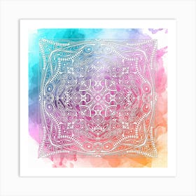 Abstract Mandala on Watercolor Background Art Print