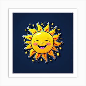 Lovely smiling sun on a blue gradient background 123 Art Print