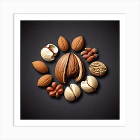 Almonds On Black Background 7 Art Print