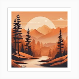 Misty mountains background in orange tone 61 Art Print