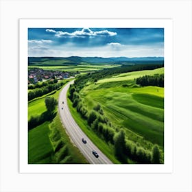 Nature Transportation City Summer Highway Expressway Grass Hill Traffic Country Up High G (7) Art Print