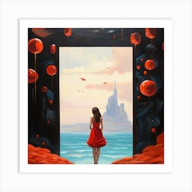 Girl In Red Dress Art Print