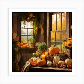 Autumn Harvest Celebration Captured In A Rustic Farmhouse Setting Pumpkins And Various Gourds Offer (2) Art Print