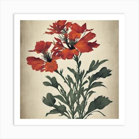 Red Poppy Flax3 Floral Botanical Vintage Poster Flower Art Print Art Print