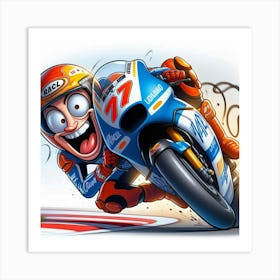 Cartoon Motorcycle Racer Art Print