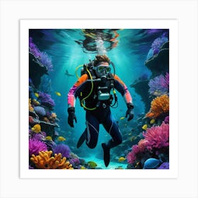 Scuba Diver In Coral Reef Art Print