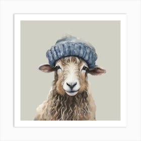 Watercolour Sheep in Wooly Hat Rory Art Print