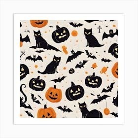 Halloween Cats And Pumpkins Art Print