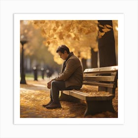 Man Sitting On A Bench In Autumn Art Print