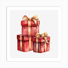 Watercolor Christmas Gift Boxes 2 Art Print