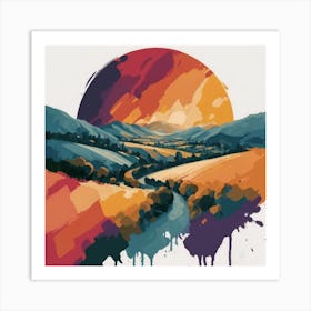 The wide, multi-colored array has circular shapes that create a picturesque landscape 3 Art Print