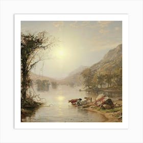 Cows By A Lake 1 Art Print