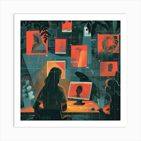 People On A Computer Art Print