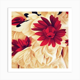 Elegant Red Floral Relief Art Print