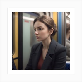 Portrait Of A Woman On A Subway Train Art Print