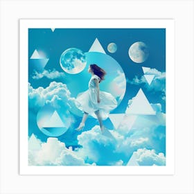 Girl Flying In The Clouds Art Print