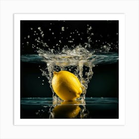 Lemon Splashing Water Art Print