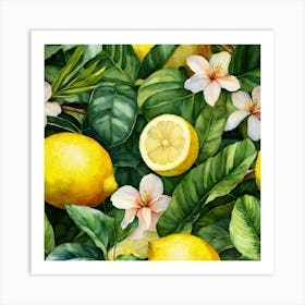 Lemons And Flowers Seamless Pattern Art Print