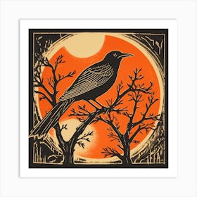 Retro Bird Lithograph Mockingbird 4 Art Print