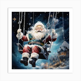 Santa Claus On Swing Art Print