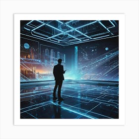 Futuristic Businessman In Futuristic City 1 Art Print