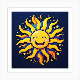 Lovely smiling sun on a blue gradient background 106 Art Print