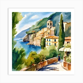 Watercolor Of A Village Art Print