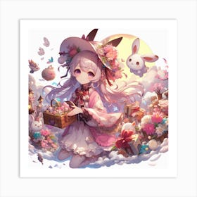 Anime Girl With Bunny Art Print