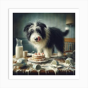 Dog With A Cake Art Print