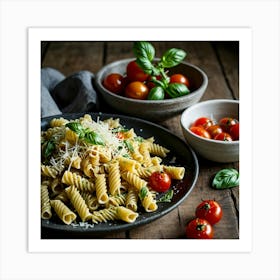 Pasta With Tomatoes And Parmesan Cheese Art Print