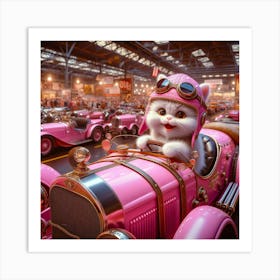 Pink Cat In A Pink Car 1 Art Print