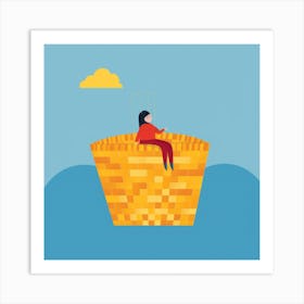 Woman Sitting In A Basket 1 Art Print