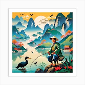 USING CORMORANT FISHING BIRDS Art Print