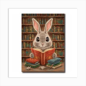 Bookworm Bunnies Library Lunacy Print Art Art Print