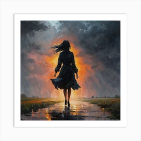 Woman Walking In The Rain Art Print